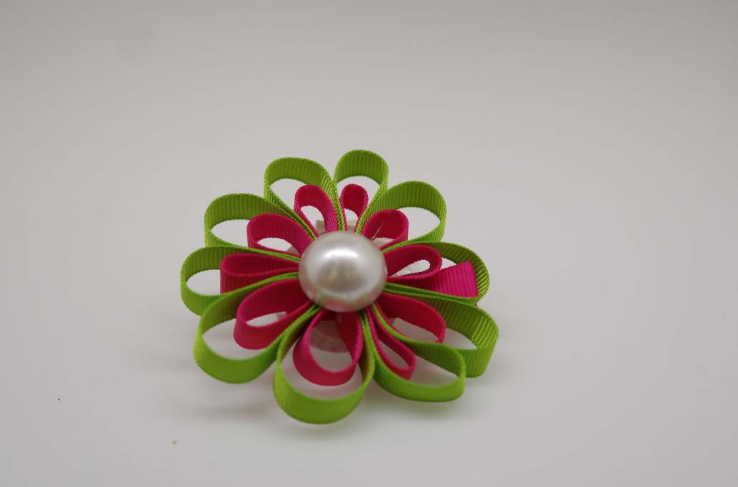 Small petal flower hair Bow with colors  Apple Green, Red